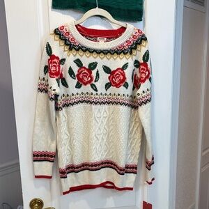 NWT  Supply Co. Floral Knit Sweater - Cream and Red